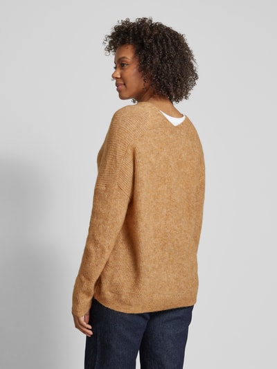 MOS MOSH Gebreide pullover met V-hals, model 'THORA' Beige - 5