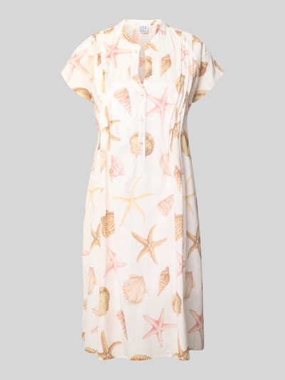 Produktfoto, Knielanges Kleid mit Tunikakragen von Emily Van den Bergh aus Reine Baumwolle mit Muschel-Print, Taillierter Schnitt, Biesen, Knopfleiste, Knielänge.
