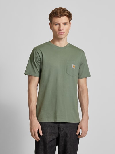 Carhartt Work In Progress T-Shirt mit Label-Patch Modell 'POCKET' Oliv 4