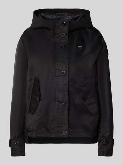 Produktfoto, schwarze Regular Fit Jacke mit Logo-Detail Modell 'Marcela' von Blauer Usa, Kapuze, Eingrifftaschen, glatte Oberfläche