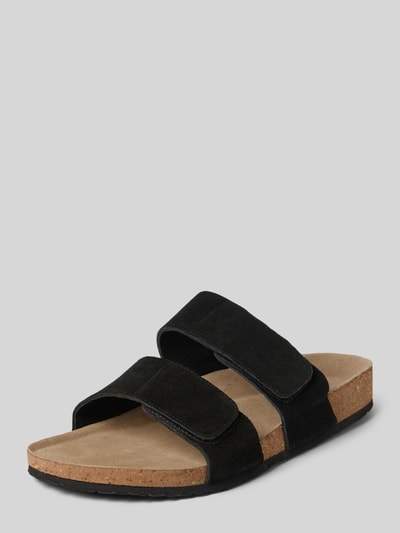 Produktfoto, Sandalette aus Kalbsleder Modell 'MALTA' von Jack & Jones in Schwarz mit zwei Klettverschluss-Riemen, Schlupfform, Absatzhöhe 3 cm, Größe 44, Herren