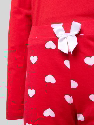 LOUIS & LOUISA Relaxed Fit Pyjama mit Zierschleife Modell 'Mit viel Liebe' Rot 2
