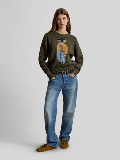 Polo Ralph Lauren Regular Fit Pullover aus reiner Baumwolle mit Polo-Bear-Stitching Oliv 1