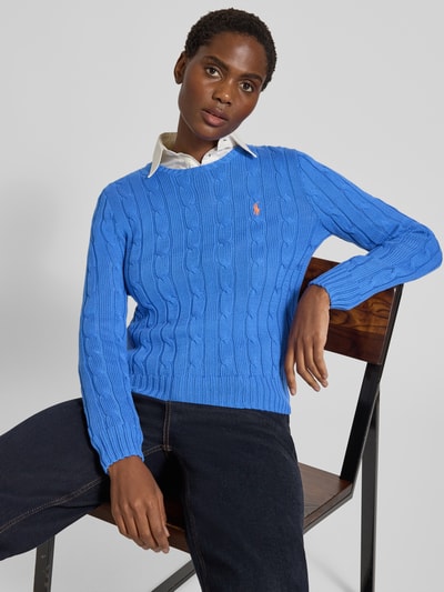 Polo Ralph Lauren Gebreide pullover met kabelpatroon, model 'JULIANNA' Bleu - 3