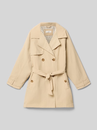 Produktfoto, kinder Trenchcoat mit Reverskragen und Bindegürtel, Zweireiher, Regular-Fit, Modell 'RUTH' von Mango, beige, glatte Textur