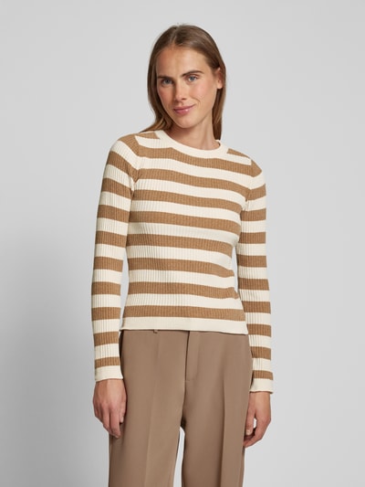 Vero Moda Slim fit gebreide pullover met streepmotief, model 'CHILI' Lichtbruin - 4