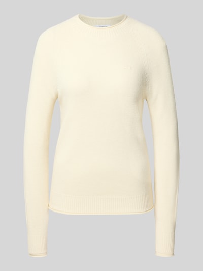 Produktfoto, Regular Fit Pullover aus reiner Wolle von Lacoste in Creme mit glatter Textur und feiner Strickstruktur, Damen Pullover