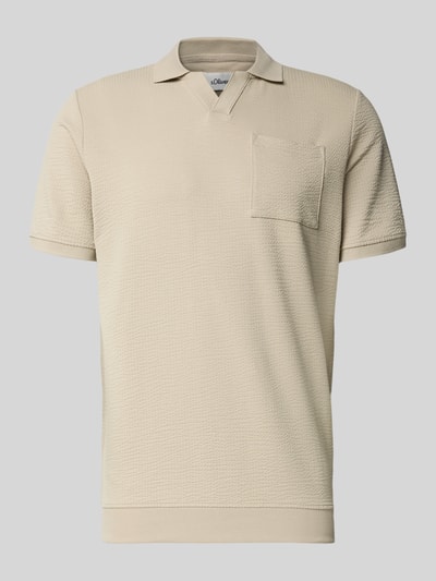 Produktfoto, Regular Fit Poloshirt aus Baumwoll-Mix von s.Oliver RED LABEL, beige, unifarben, Seersucker-Struktur, Polokragen, Brusttasche, kurzarm
