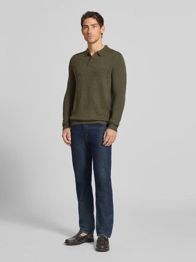 Christian Berg Men Slim Fit Strickpullover aus reinem Kaschmir mit Polokragen Oliv Melange 1