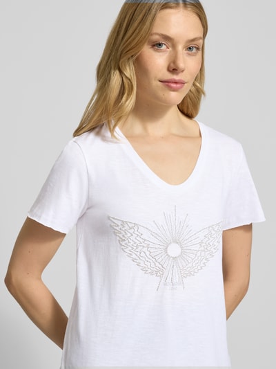 MOS MOSH T-shirt z detalem z logo model ‘Gethi’ Biały 3