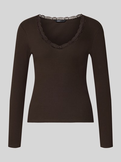 ONLY Slim Fit Langarmshirt aus Baumwoll-Mix Modell 'SARA SHARAI' Schoko 1