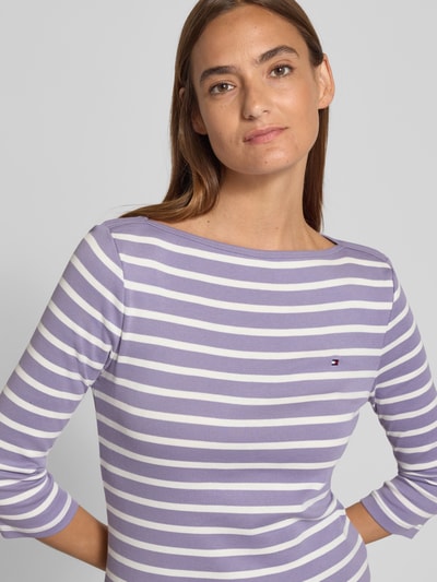 Tommy Hilfiger Bluzka o kroju slim fit z czystej bawełny z rękawem o dł. 3/4 Lawendowy 3