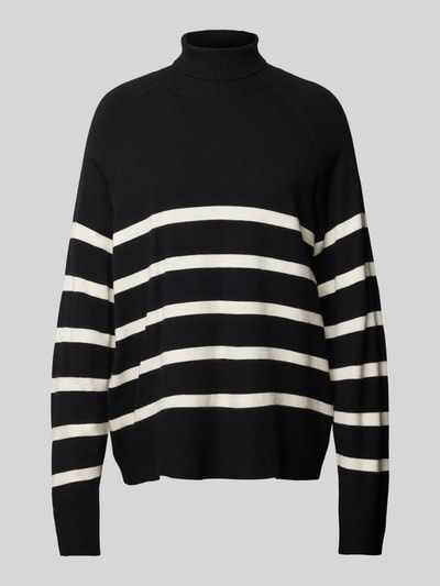 Pieces Gestreifter Rollkragenpullover Modell 'SIA' Black 2