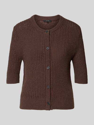 Produktfoto, braune Strickjacke mit 1/2-Arm Modell 'Donousa' von OPUS, Regular Fit, Rundhalsausschnitt, Knopfleiste, grobe Textur