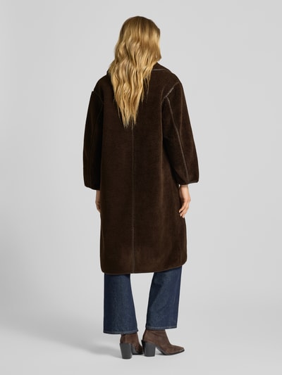 Neo Noir Lange jas van teddybont, model 'Carmen' Donkerbruin - 5