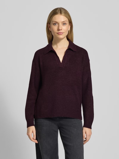 VERO MODA Regular Fit Strickpullover mit Hemdkragen Modell 'LEFILE' Bordeaux 4