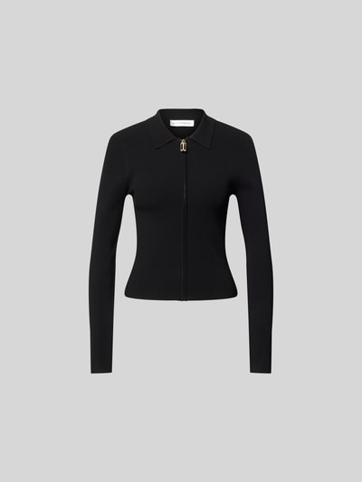 Produktfoto, Slim Fit Jacke aus Viskose-Mix von Victoria Beckham in Schwarz mit Polokragen, Strick-Optik und Reißverschluss, Rückenlänge 49 cm in Größe S.