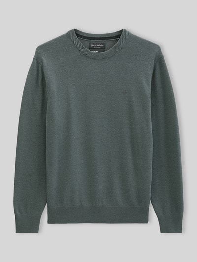 Produktfoto, Regular Fit Pullover aus Baumwoll-Mix mit Schurwoll-Anteil von Marc O'Polo, meliertes Dunkelgrün, glatte Textur, Herren Pullover