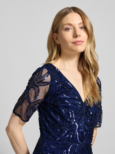 Adrianna Papell Sukienka wieczorowa z dekoltem w serek i cekinami Ciemnoniebieski 3