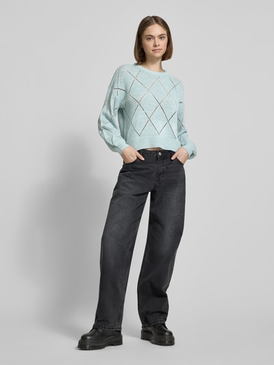 Only Comfort fit gebreide pullover met broderie anglaise, model 'GEENAS' Oceaanblauw - 1