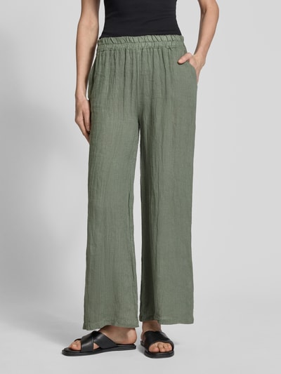 ZABAIONE Lniane spodnie z elastycznym pasem Khaki 4