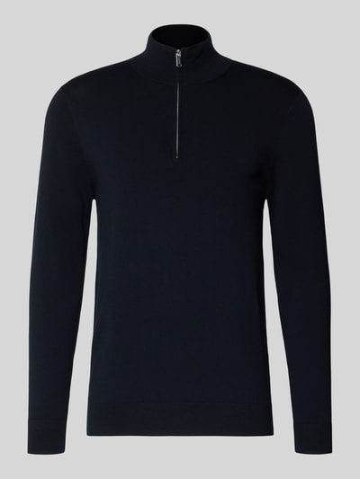 Profuomo Slim Fit Strickpullover mit Seiden-Anteil und Reißverschluss Marine 2