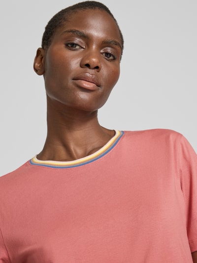 Jake*s Casual T-shirt met geribde ronde hals Terracotta - 3