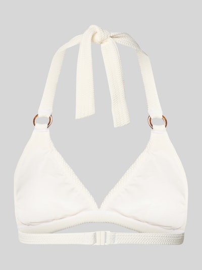 Produktfoto, Bikini-Oberteil mit Strukturmuster von Marc O'Polo in Unifarben, Neckholder-Träger, gefüttert, Klickverschluss, strukturierte Oberfläche.