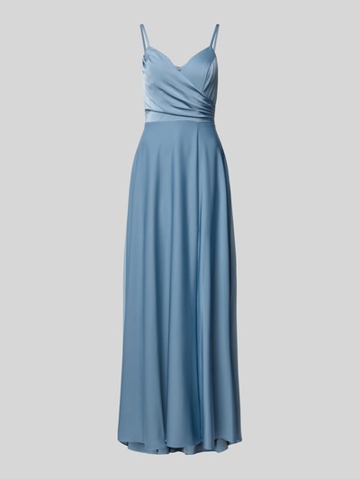 Productfoto, Abendkleid aus Satin mit Raffungen van Laona, blauwe kleur, getailleerde fit, spaghettibandjes, fijne satijnstructuur.
