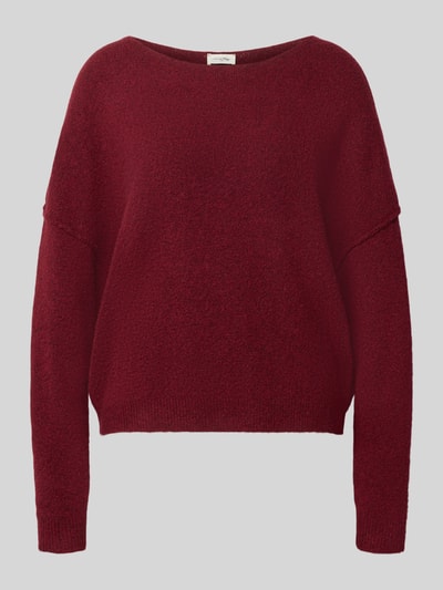 Produktfoto, Relaxed Fit Strickpullover aus Material-Mix mit Leinen-Anteil von American Vintage in dunklem Rot, gerippte Abschlüsse, Damen Strickpullover, langärmlig, Rundhalsausschnitt