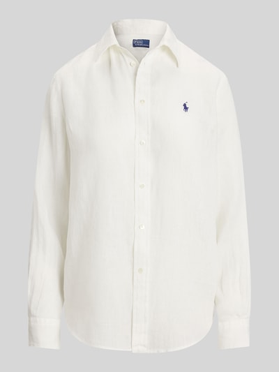 Produktfoto, Bluzka koszulowa z lnu o luźnym kroju, kołnierzyk koszulowy, listwa guzikowa, wyhaftowane logo, Polo Ralph Lauren, kolor kremowy