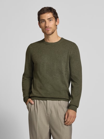 Christian Berg Men Kaschmirpullover mit gerippten Abschlüssen Oliv Melange 4