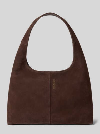 Produktfoto, Handtasche aus Rindsleder-Mix Modell 'Alltime Lover' von Hey Marly in bruin suèdelook met logodetail, hoofdvak met magneetsluiting, schouderband, binnenvak met ritssluiting, breedte 35 cm, lengte 23 cm, diepte 12 cm, bandlengte 53 cm