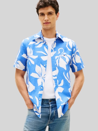 Tommy Hilfiger Regular Fit Kurzarmhemd aus Leinen-Mix Hellblau 4