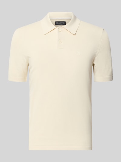 Produktfoto, Regular Fit Poloshirt aus reiner Baumwolle von Marc O'Polo, kremowy, gładki, logo-stitching, krój regular fit, polo kołnierzyk, krótki rękaw z wywijanym brzegiem, dzianina, 100% bawełna