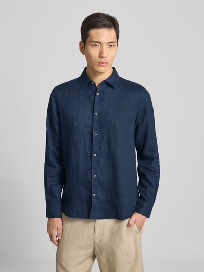 s.Oliver RED LABEL Regular Fit Leinenhemd mit Sportmanschetten Dunkelblau 4