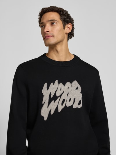 Wood Wood Strickpullover aus reiner Baumwolle mit Logo-Print Modell 'Cloud' Black 3