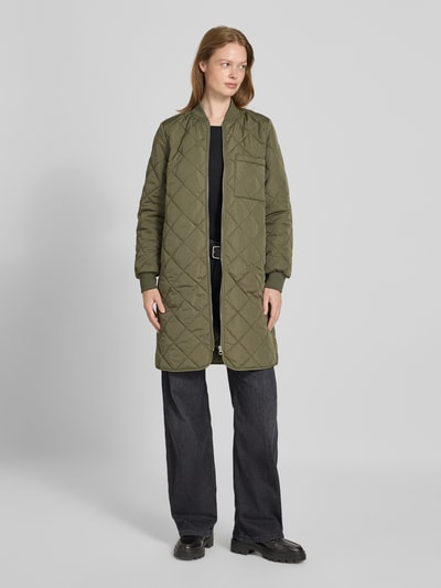 Jake*s Casual Regular fit gewatteerde lange jas met opstaande kraag Kaki - 1