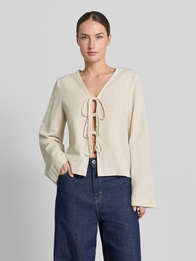 VILA Blusenshirt aus Viskose-Mix mit Schnürung Taupe 4