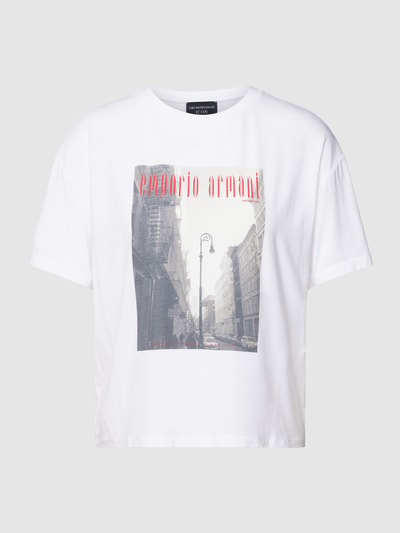 Emporio Armani T-Shirt aus Viskose-Mix mit Motiv-Print Weiss 2