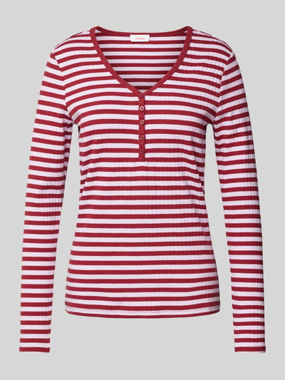 s.Oliver RED LABEL Bluzka o kroju slim fit z długim rękawem i dekoltem henley Wiśniowy 2