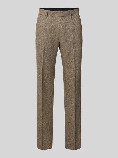 Produktfoto, Slim Fit Hose aus Woll-Mix mit Baumwoll-Anteil Modell 'Tenuta' von Tiger of Sweden, beige, glatte Textur, Bügelfalten, Gesäßtaschen, Haken- und Reißverschluss, schmale Passform, neutrale Studioansicht, Damen Hose