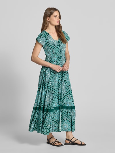 Apricot Maxikleid aus Viskose mit Knopfleiste Dunkelgruen 1