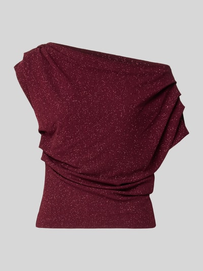 Produktfoto, Bluse mit One-Shoulder-Träger von Rinascimento in bordeauxrot met stretch, materiaalmix, plooien, getailleerd, ruglengte maat S 54 cm