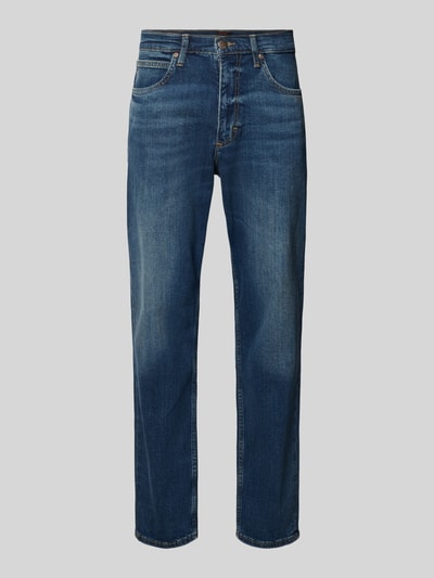 Produktfoto, blaue Tapered Fit Jeans aus Baumwoll-Mix Modell 'David' von Lee, dezente Waschung, robuste Textur, Herren Tapered Fit Jeans