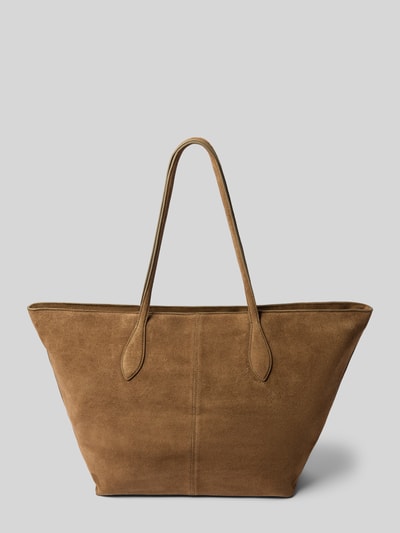 Produktfoto, Tote Bag mit Tragehenkel von Mango aus braunem Rindsleder, Reißverschluss, glatte Textur, Maße 56x31x15 cm, Schulterriemen 60 cm