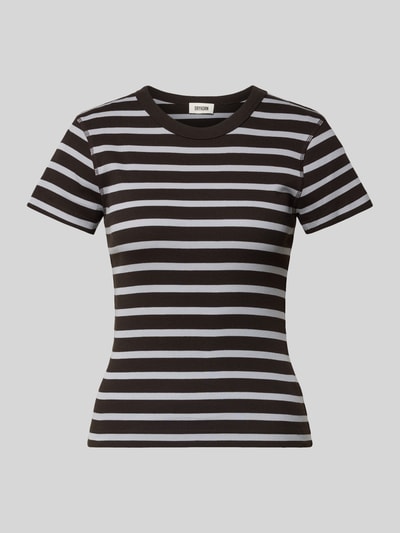 Produktfoto, Slim Fit T-Shirt in Ripp-Optik Modell 'Koale' von Drykorn, schwarz-weiß gestreift, reine Baumwolle, kurzärmelig, Rundhalsausschnitt