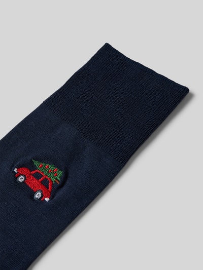 Falke Socken aus Schurwoll-Mix mit Motiv-Stitching Dunkelblau 2