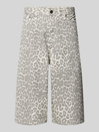 Produktfoto, Shorts im Allover-Look Modell 'OWEN' von Jack & Jones aus Reiner Baumwolle im Relaxed-Fit, graues Leopardenmuster, Eingrifftaschen, Bundweite 44 cm, Innenbeinlänge 37 cm.