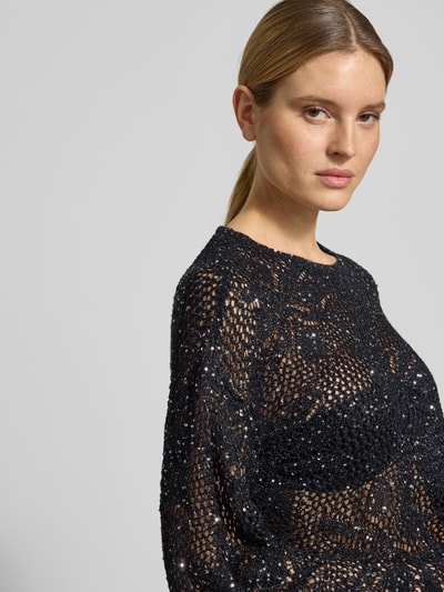 VERO MODA Sweter z dzianiny o kroju relaxed fit z cekinami model 'LEILANI FLOWERS' Czarny 3